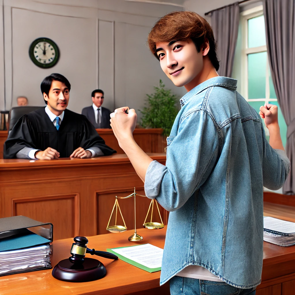 a man standing in front of a judge in a courtroom