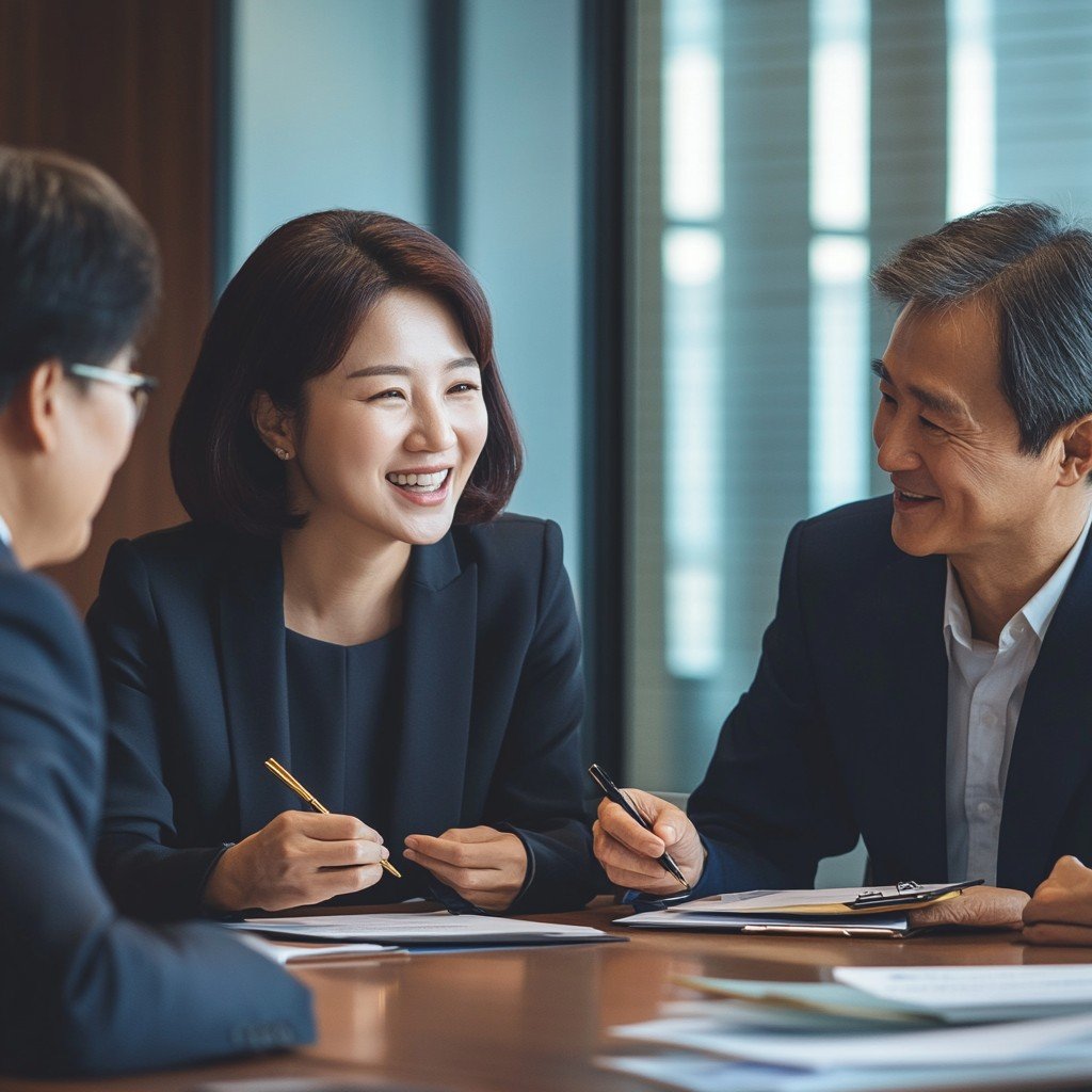 부동산 손피 계야을 상담 중인 매수인들