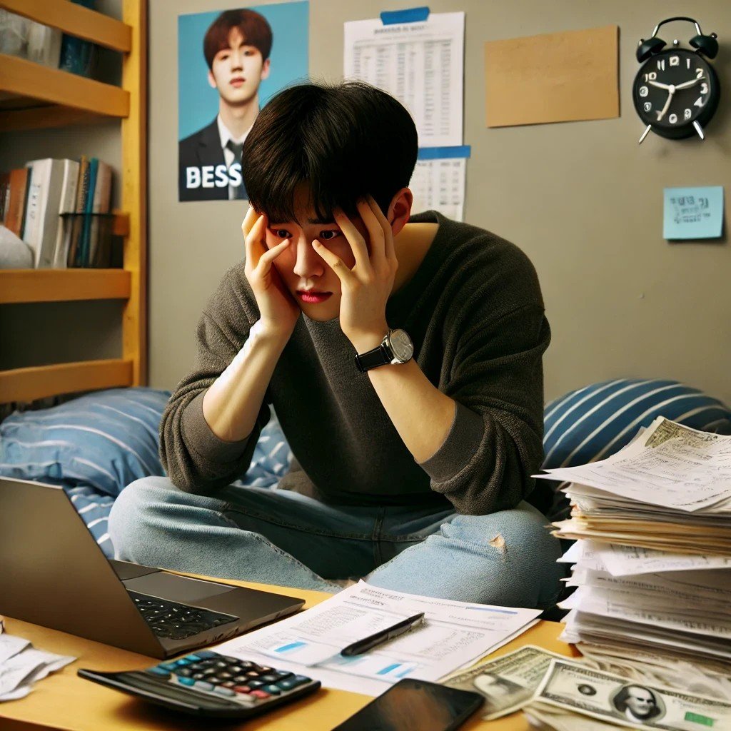 재정 문제로 고민하는 대학생