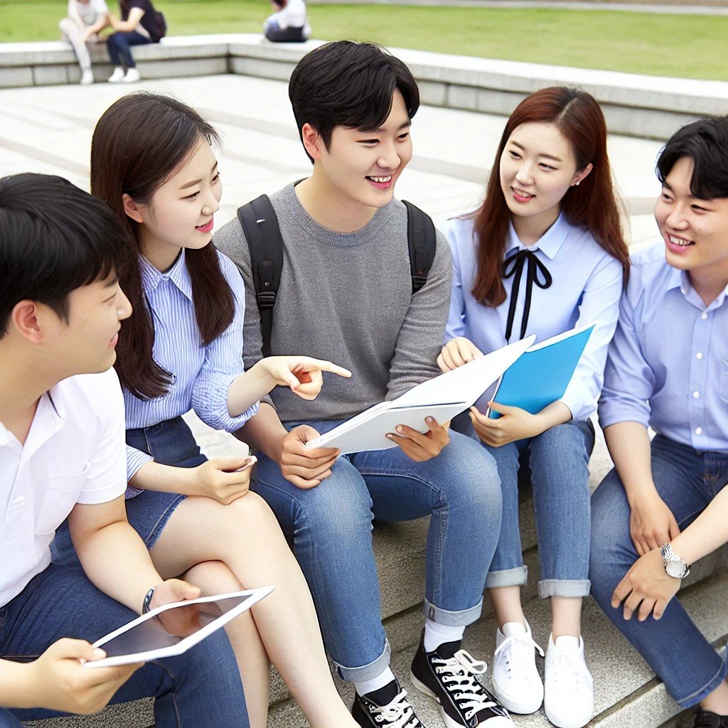 학생들이 협력하며 계획 세우는 모습